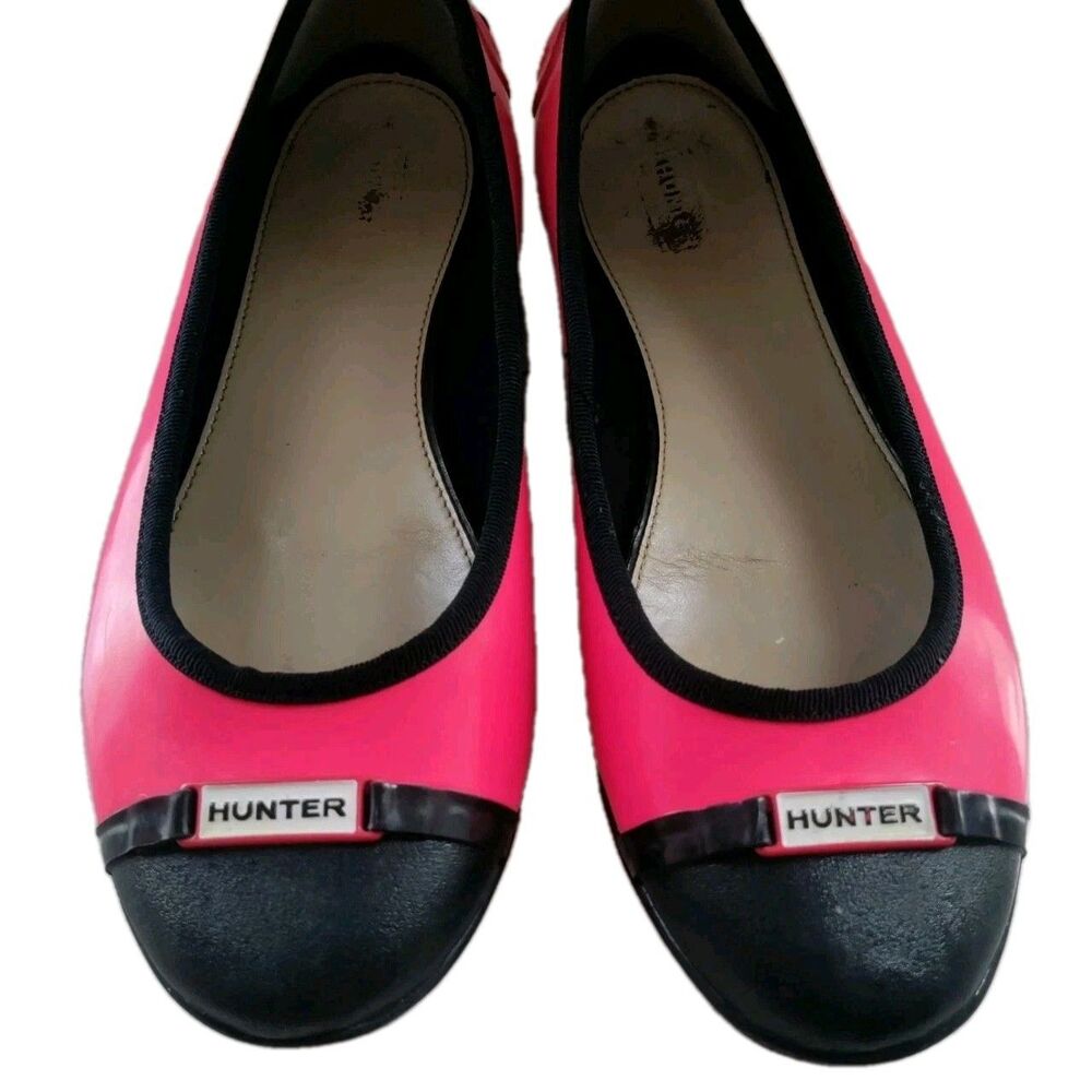 Hunter Original Ballet Flats Waterproof Slip On Black/Fuschia Women's Sz 8